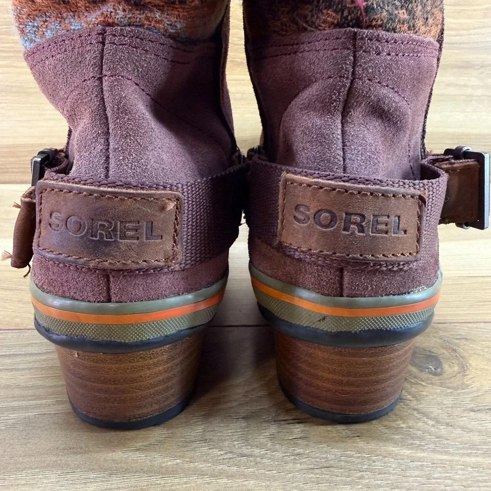 Sorel Slim Shortie Boots Womens 8.5 Bonfire Rust Brown Waterproof Pull On